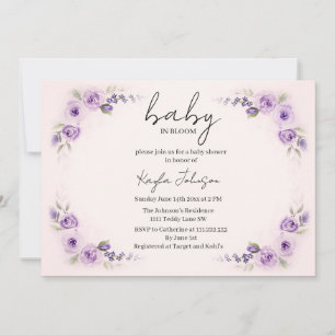 Pink with Lavender Rose Baby Shower Invitation