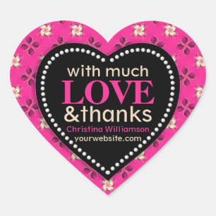 Pink with much Love & Thanks Love Heart Sticker
