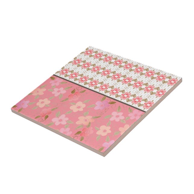 Pink With Peach Floral Tile (Side)