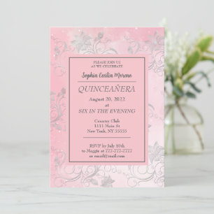 Pink with Sliver Floral Invitation