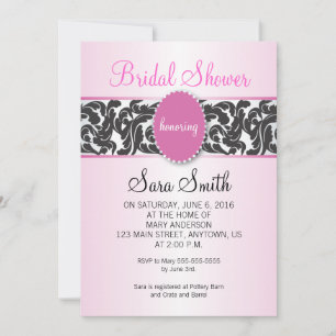 Pink with Vintage Black Swirls Bridal Shower Invitation