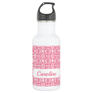 Pink With White Crochet Lace Pattern 532 Ml Water Bottle