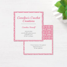 Pink With White Crochet Lace Pattern Business Card