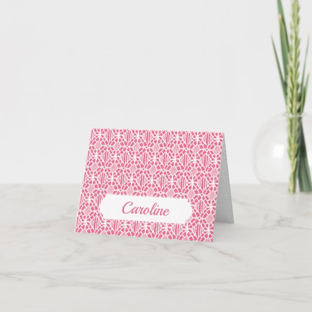 Pink With White Crochet Lace Pattern Note Card (Front)