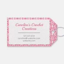 Pink With White Crochet Lace Pattern Tag