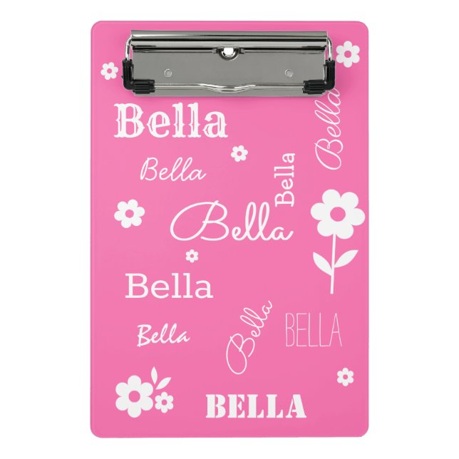 Pink with White Flowers, Customised Mini Clipboard (Front)