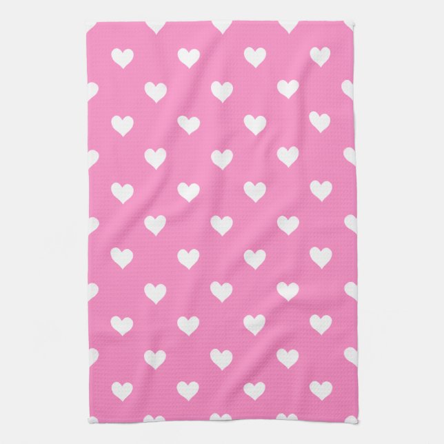 Pink With White Hearts Kitchen Towel (Vertical)
