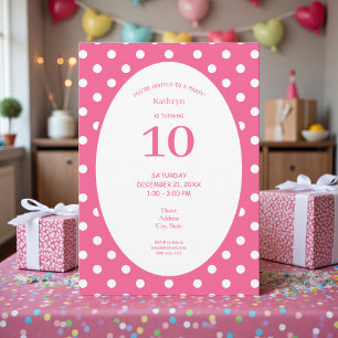 Pink with White Polka Dots Birthday Party Invitation