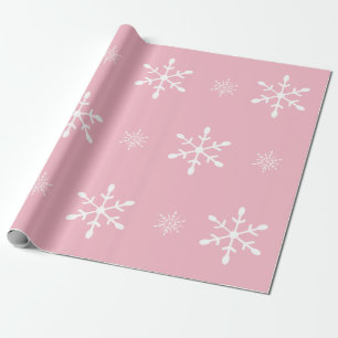Pink with White Snowflakes   Christmas Wrapping Paper