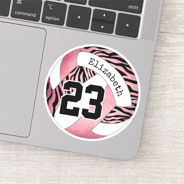 pink with zebra pattern personalised volleyball (Detail)