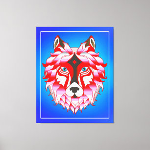 Pink Wolf Head Artwork Canvas Print