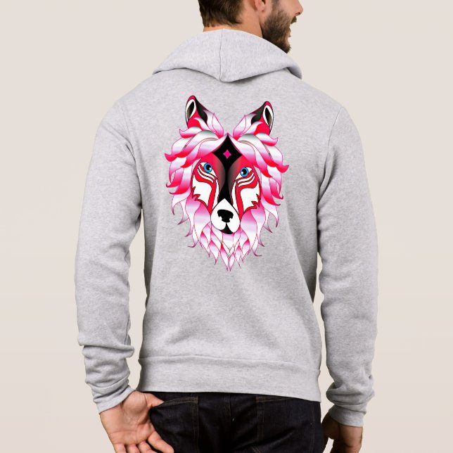 Pink Wolf Head Polygon Design-24531 Hoodie (Back)