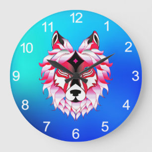 Pink Wolf Head Polygon Design-24531 Large Clock