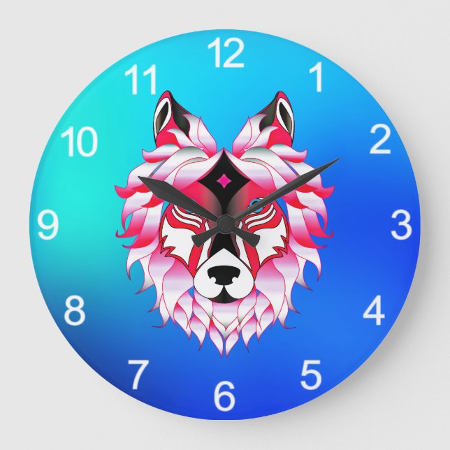 Pink Wolf Head Polygon Design-24531 Large Clock (Front)