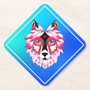 Pink Wolf Head Polygon Design-24531 Paper Coaster