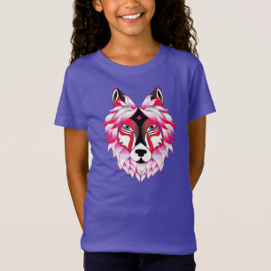Pink Wolf Head Polygon Design-24531 T-Shirt
