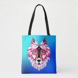 Pink Wolf Head Polygon Design-24531 Tote Bag