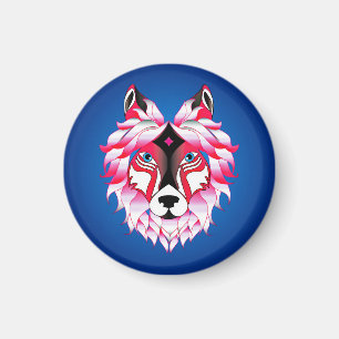 Pink Wolf Head Polygon Design-24631 Magnet