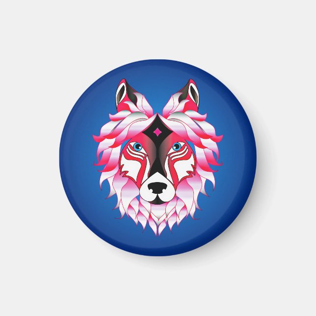 Pink Wolf Head Polygon Design-24631 Magnet (Front)