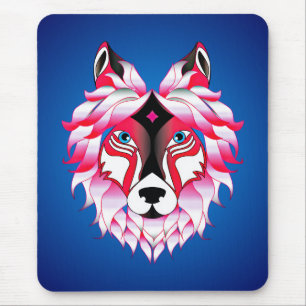 Pink Wolf Head Polygon Design-24631 Mouse Mat