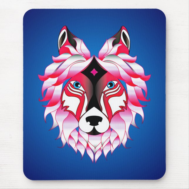 Pink Wolf Head Polygon Design-24631 Mouse Mat (Front)