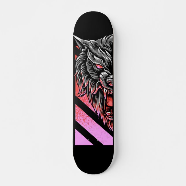 Pink Wolf Head  Skateboard (Front)