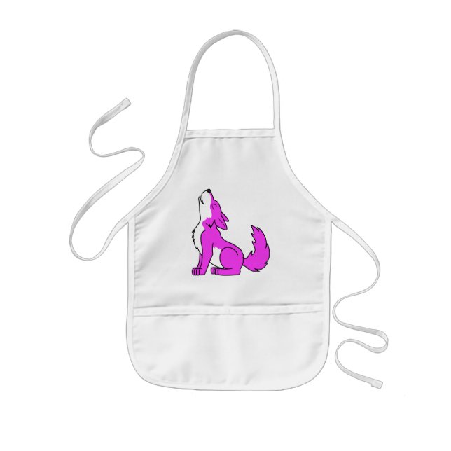 Pink Wolf Pup Howling Kids Apron (Front)