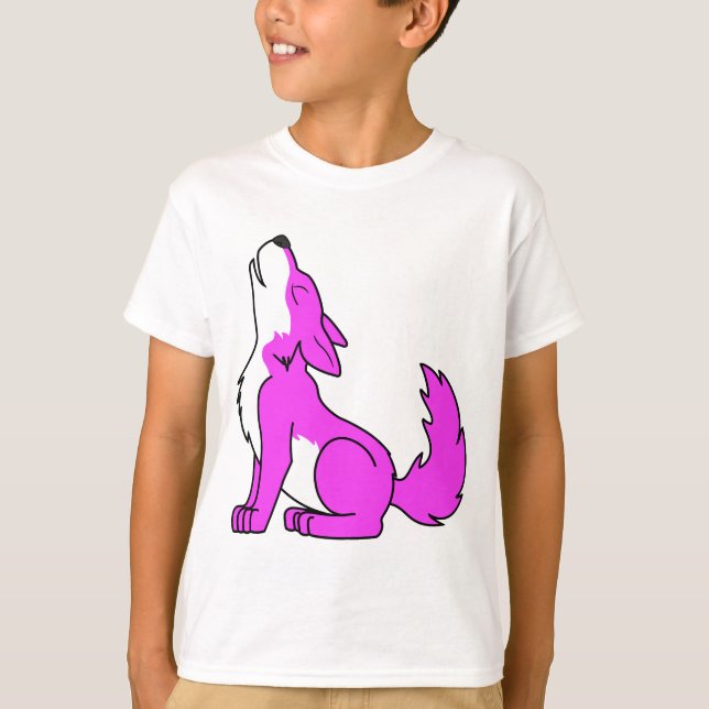Pink Wolf Pup Howling T-Shirt (Front)