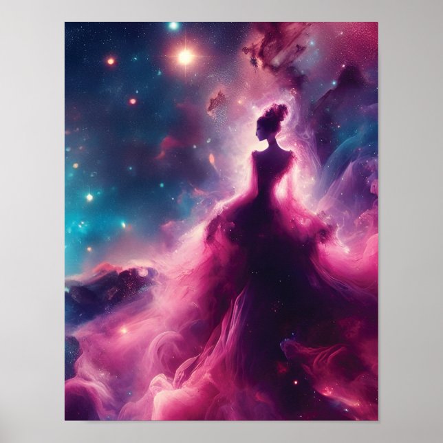 Pink, Woman-Shaped Nebula in Outer Space Poster (Front)