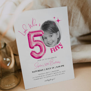 Pink Women Photo Look Whos 50th Birthday Invitation