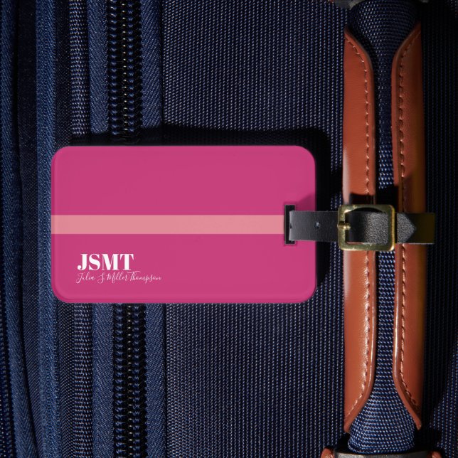 Pink Women simple monogram Luggage Tag (Front Insitu 4)