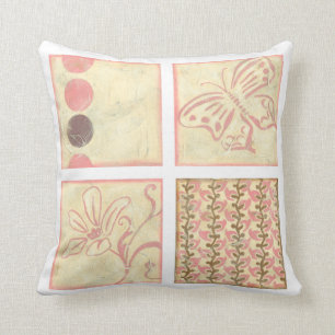 Pink Woodblock Drawings by Chariklia Zarris Cushion