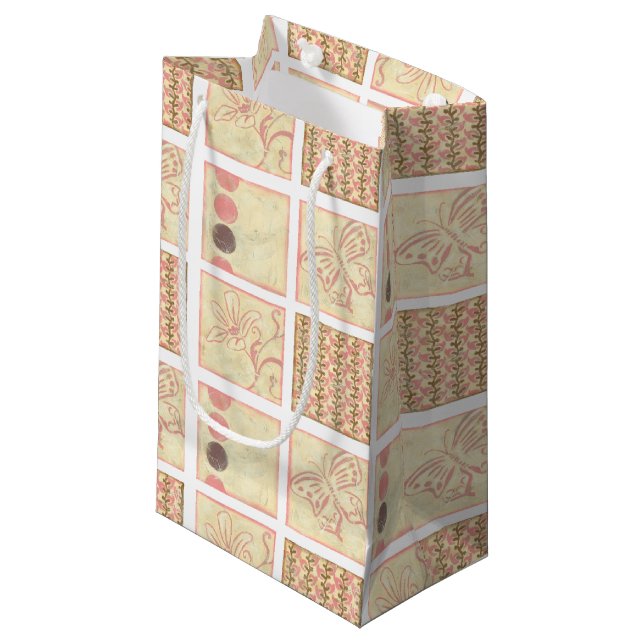 Pink Woodblock Drawings by Chariklia Zarris Small Gift Bag (Front Angled)