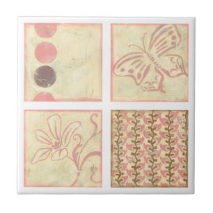 Pink Woodblock Drawings by Chariklia Zarris Tile