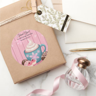 Pink Wooden Hot Cocoa Whipped Cream Baby Shower Classic Round Sticker