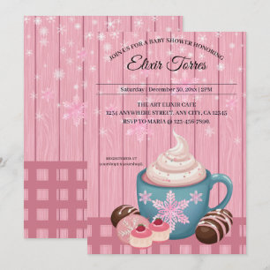 Pink Wooden Hot Cocoa Whipped Cream Baby Shower Invitation