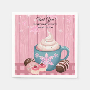 Pink Wooden Hot Cocoa Whipped Cream Baby Shower Napkin