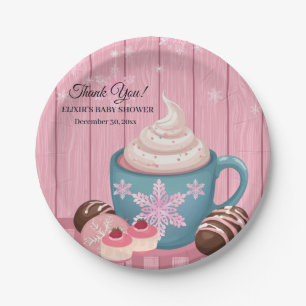 Pink Wooden Hot Cocoa Whipped Cream Baby Shower Paper Plate
