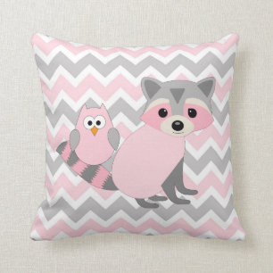 Pink Woodland animal baby nursery decor, fox owl Cushion