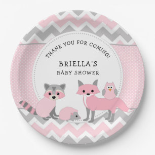 Pink Woodland Animal baby shower decor Paper Plate