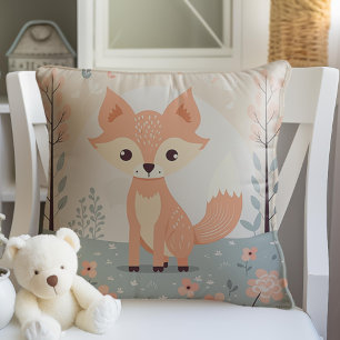Pink Woodland Animal Fox, Forest Girl Nursery Cushion