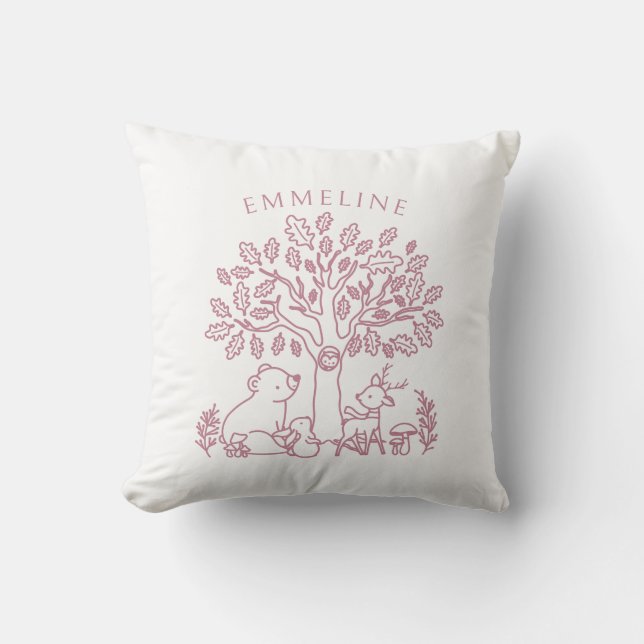 Pink Woodland Animals And Tree Cushion (Front)