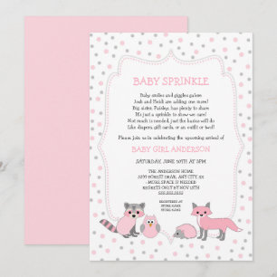 Pink woodland animals baby sprinkle invitation