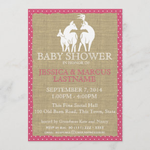 Pink Woodland Baby Shower Deer and Burlap Invitation