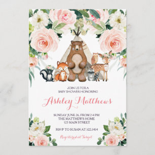 Pink Woodland Baby shower invitation