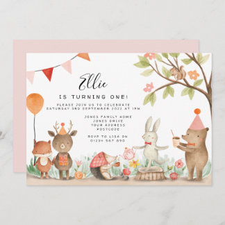 Pink Woodland Birthday Party Invitation