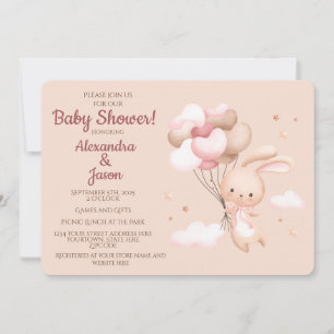 Pink Woodland Bunny Rabbit Baby Shower Invitation