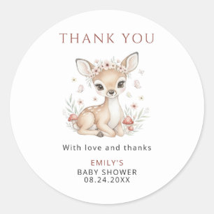 Pink Woodland Deer Girl Baby Shower Thank You Classic Round Sticker
