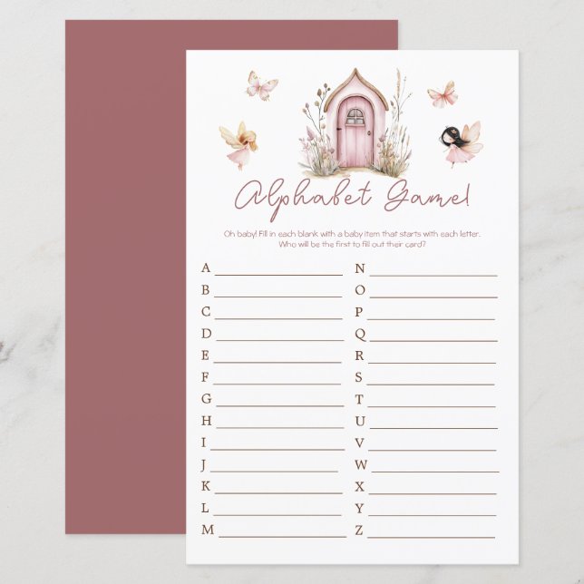 Pink Woodland Fairies Baby Shower Alphabet (Front/Back)