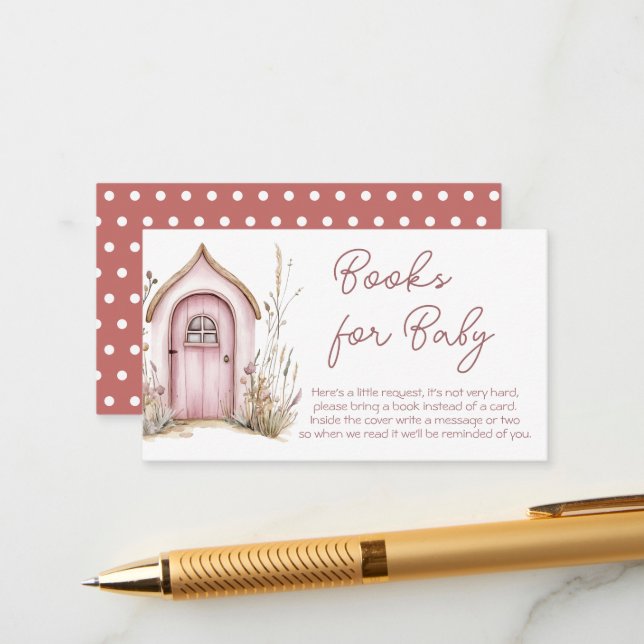 Pink Woodland Fairies Baby Shower Books Enclosure Card (Front/Back In Situ)